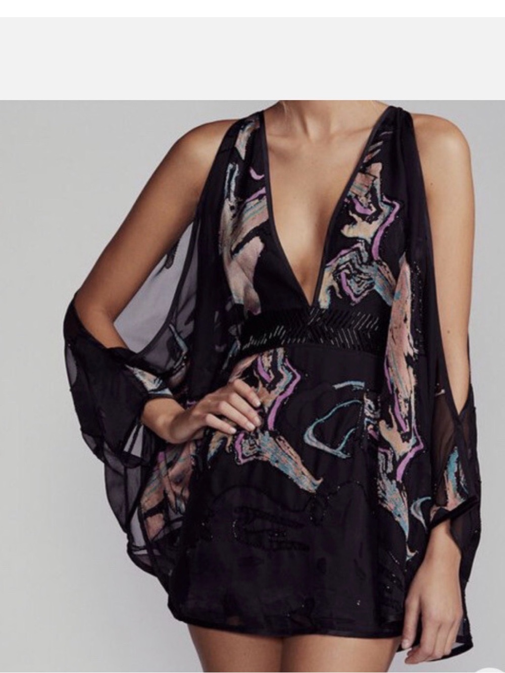 Free People Black Beaded Batwing Mini Dress Size 6